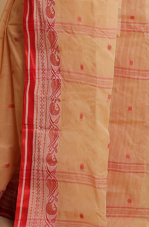 Bengal Cotton Tant Saree Without Blouse Piece - Beige Color