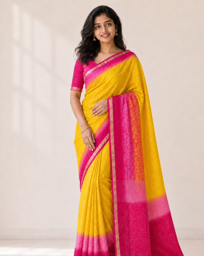 All Over Embroidery Kota Doria Pure Cotton Saree - Red & Yellow Color
