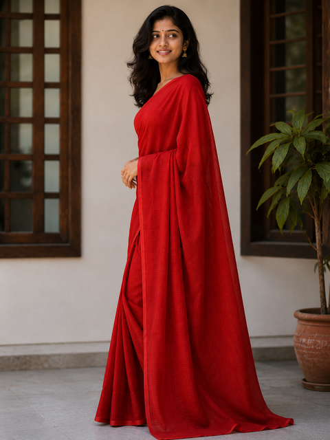 कोटा डोरिया शुद्ध कॉटन सादी साड़ी - लाल