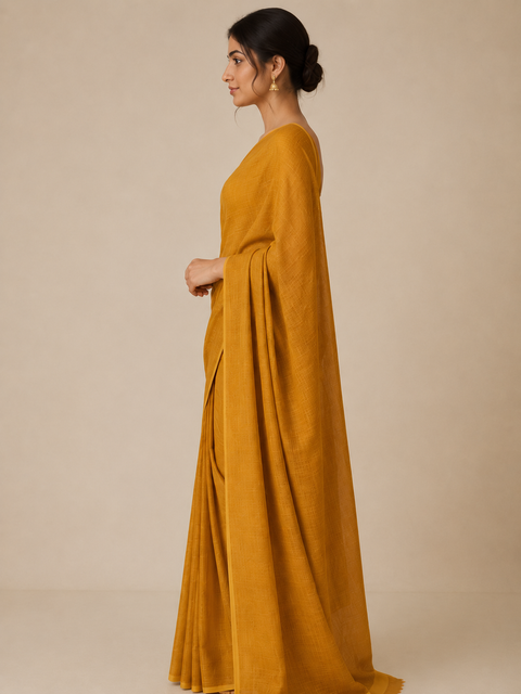 Kota Doria Pure Cotton Plain Saree - Brown