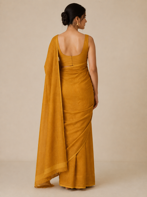 Kota Doria Pure Cotton Plain Saree - Brown