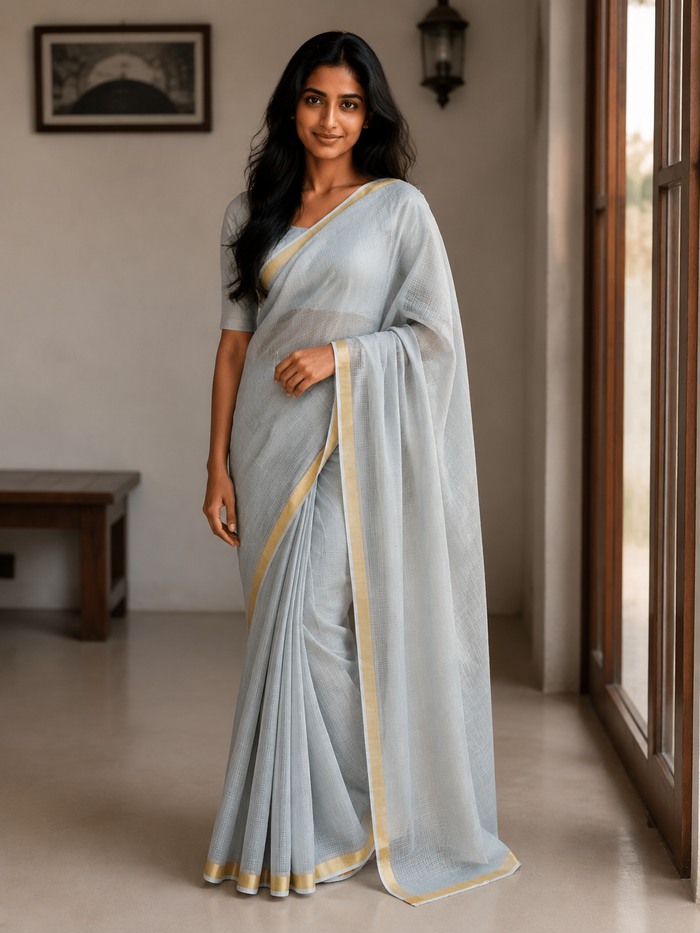 Kota Plain Pure Silk Saree - Grey
