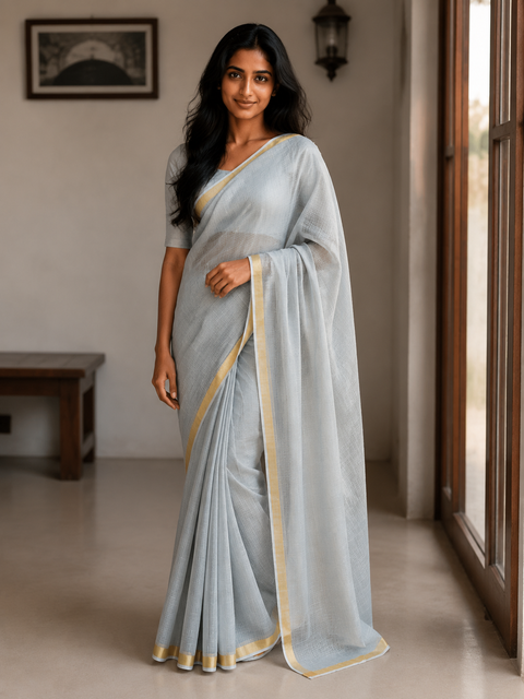 Kota Plain Pure Silk Saree - Grey