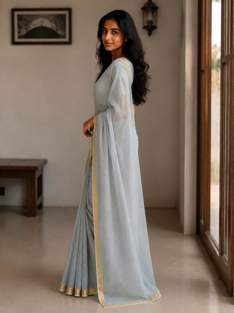 Kota Plain Pure Silk Saree - Grey