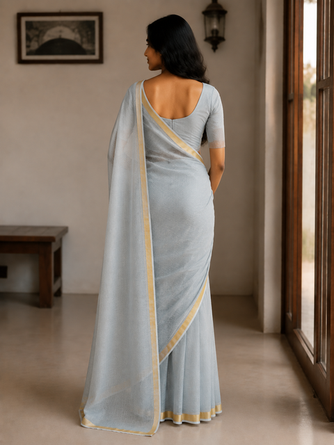 Kota Plain Pure Silk Saree - Grey