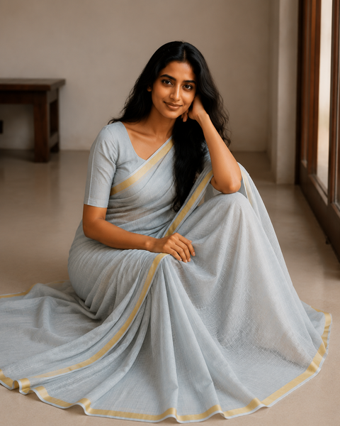 Kota Plain Pure Silk Saree - Grey