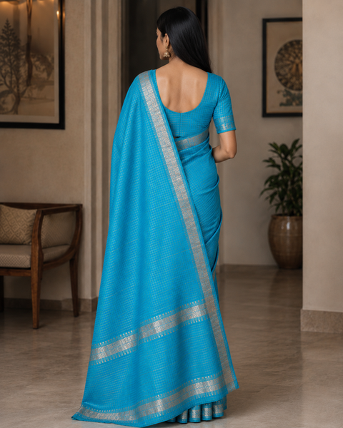 Bhagalpuri Maheshwari Cotton Silk Mini Checks Zari Woven Saree - Blue