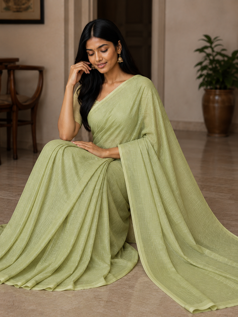 కోట డోరియా ప్యూర్ కాటన్ ప్లెయిన్ చీర - ఆకుపచ్చ