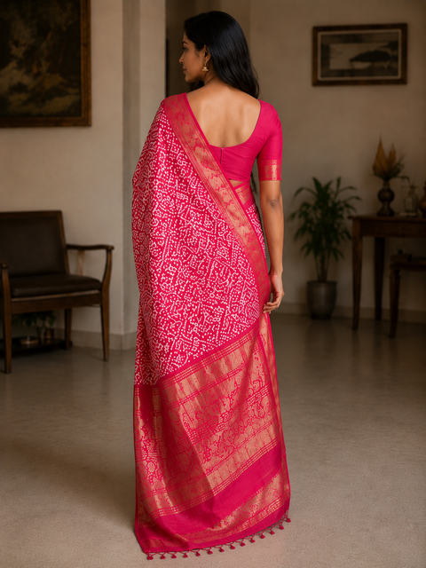 Ajrak Batik Printed Mangalgiri Semi Silk Saree - Red