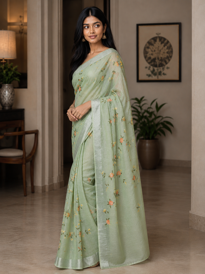 Hand Painted Kota Saree - Green Color