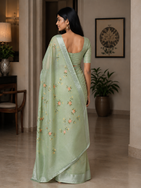 Hand Painted Kota Saree - Green Color