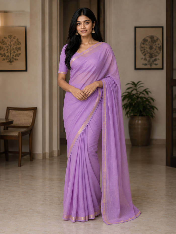 Pure Cotton Plain Kota Double Color Saree - Purple & Lavender Color
