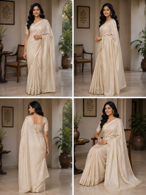 Kota Plain Pure Silk Saree - Beige