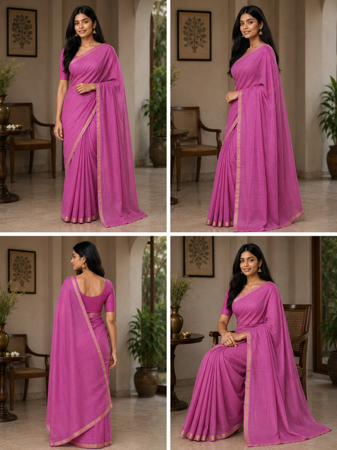 Kota Plain Pure Silk Saree - Pink