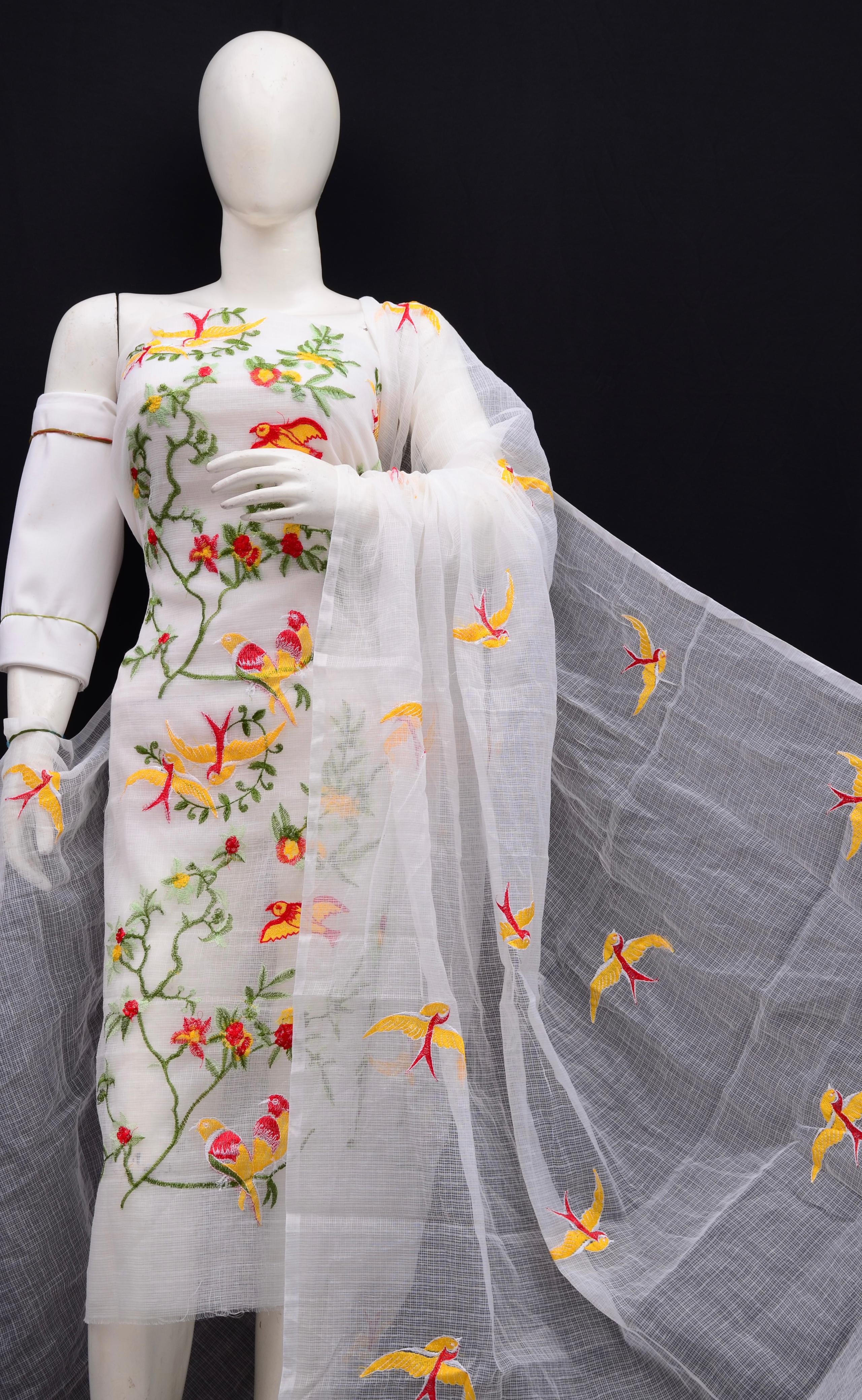 Embroidered Shining Kota Doria Peach Suit (Top+Dupatta) main image 0
