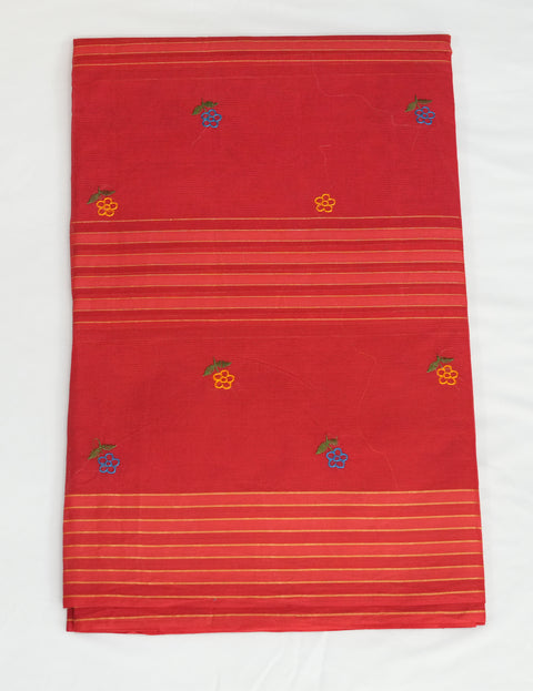 Akshita Pure Cotton Embroidered Saree - Red Color