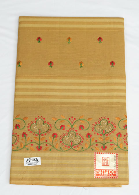 Akshita Pure Cotton Embroidered Saree -Beige Color