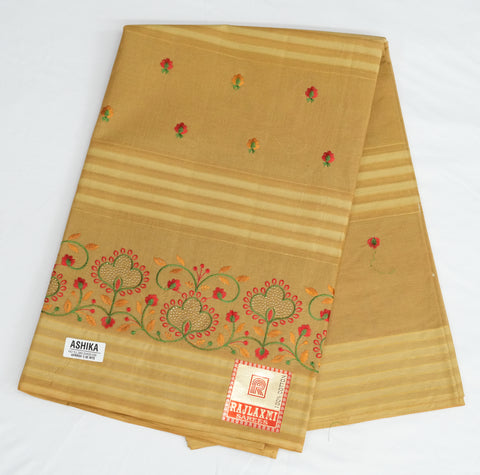 Akshita Pure Cotton Embroidered Saree -Beige Color