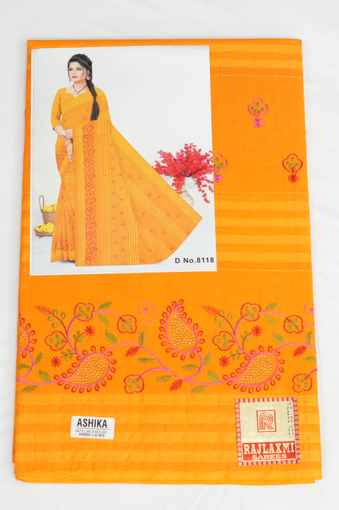 Akshita Pure Cotton Embroidered Saree - Yellow Color