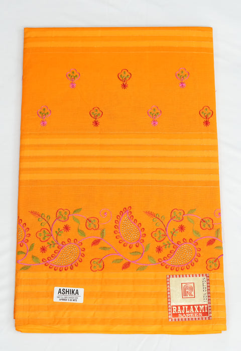 Akshita Pure Cotton Embroidered Saree - Yellow Color