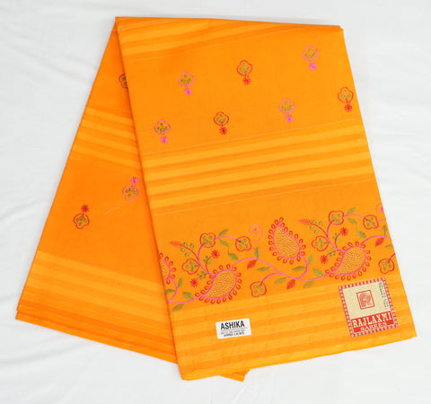 Akshita Pure Cotton Embroidered Saree - Yellow Color
