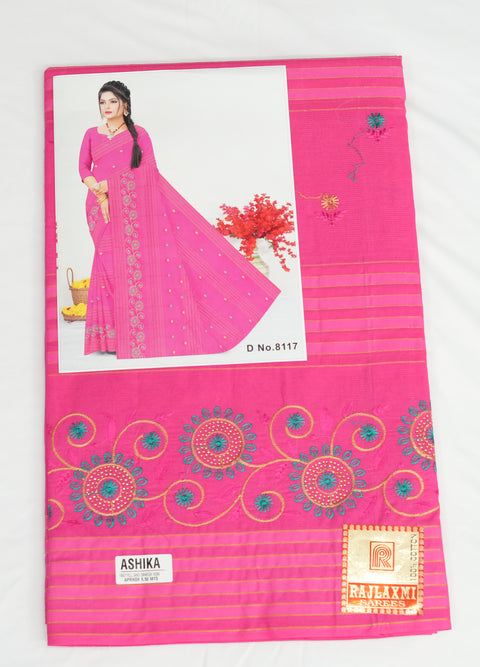 Akshita Pure Cotton Embroidered Saree - Pink Color