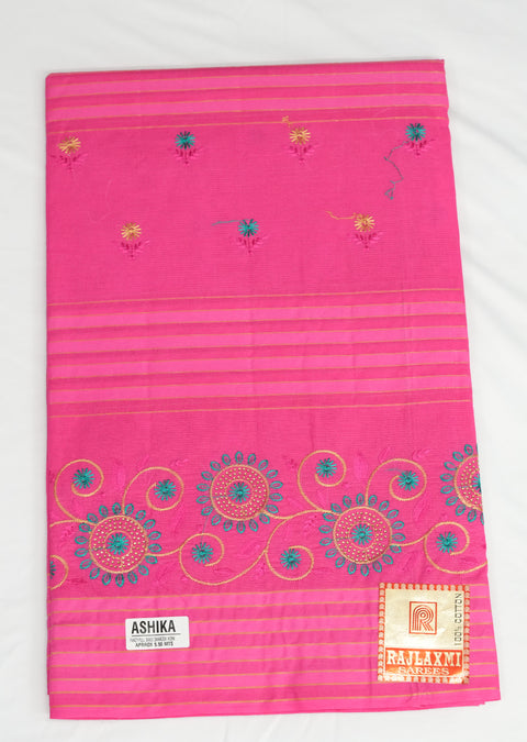 Akshita Pure Cotton Embroidered Saree - Pink Color