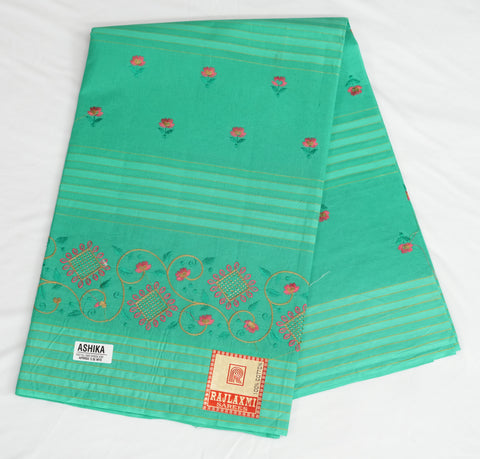 Akshita Pure Cotton Embroidered Saree - Green Color