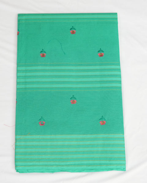 Akshita Pure Cotton Embroidered Saree - Green Color