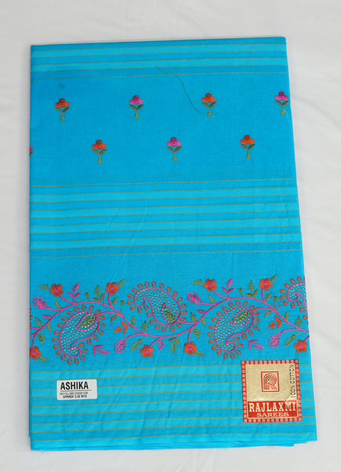 Akshita Pure Cotton Embroidered Saree - Blue Color