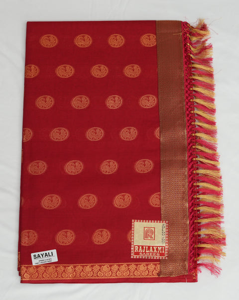 Sayali Pure Cotton Zari Woven Saree - Red