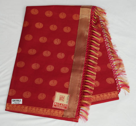 Sayali Pure Cotton Zari Woven Saree - Red