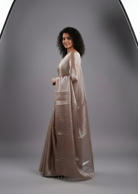 Elegant Plain Tissue Saree with Subtle Shine - Light Grey Color