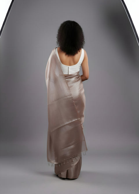 Elegant Plain Tissue Saree with Subtle Shine - Light Grey Color