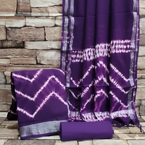 Tie Dye Cotton Slub Dress Material - Purple Color