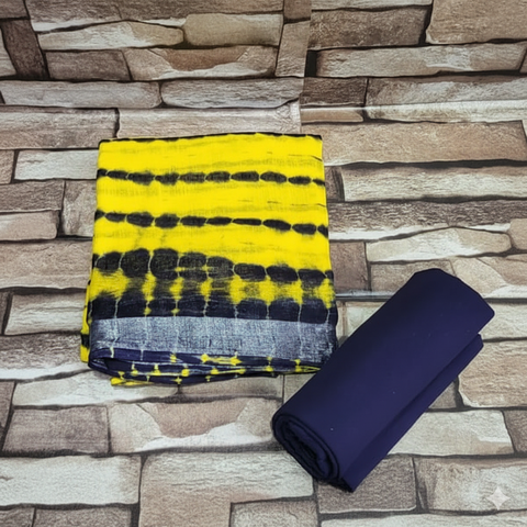 Tie Dye Cotton Slub Dress Material - Yellow Colour