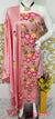 Peach Hand-Painted Matka Tussar Silk Dress Material with colourful floral motifs, featuring a matching dupatta and plain bottom fabric. Perfect for festivals and celebrations.