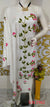 White Hand-Painted Matka Tussar Silk Dress Material featuring delicate pink floral motifs and a matching dupatta. Ideal for weddings, festive occasions, and formal events.