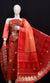 Kota Doria Gota Patti Suit Set in red and peach combination displayed on a mannequin with intricate embroidery.