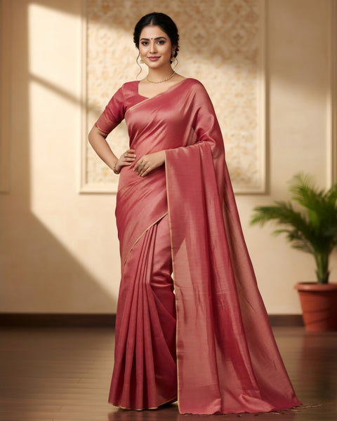 Elegant Plain Tissue Saree with Subtle Shine - Pink Color
