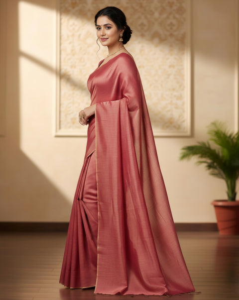 Elegant Plain Tissue Saree with Subtle Shine - Pink Color