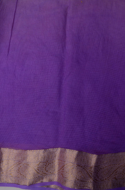 Close-up of the golden border and embroidery details of the Kota Cotton Saree.