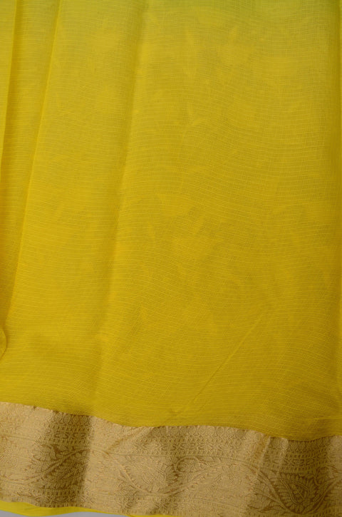Close-up of the golden border on the Rajasthani Kota Doria Saree.