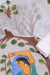 Close-up of white Rajasthani Kota Hand Painted Suit with intricate multicolor motifs.