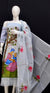 Elegant grey Kota Doria hand-painted suit with floral and artistic designs, perfect for festivals and casual wear.