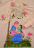 Intricate hand-painted floral and romantic designs on pale rose Kota Doria fabric.