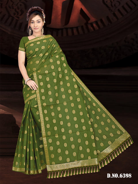 Sayali Pure Cotton Zari Woven Saree - Green Color