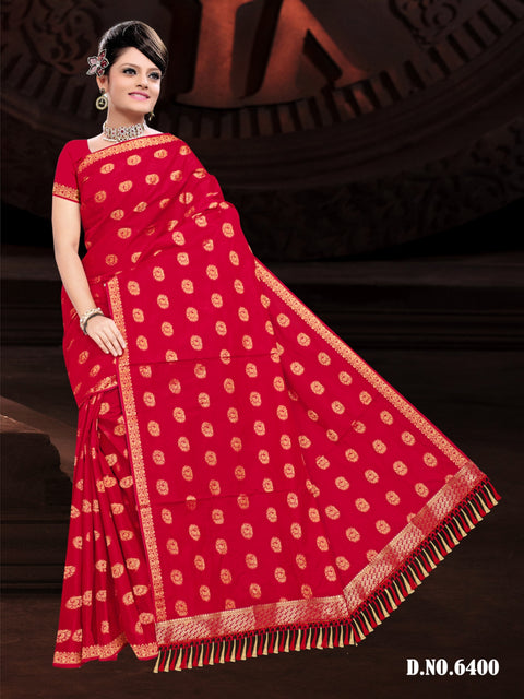 Sayali Pure Cotton Zari Woven Saree - Red Color
