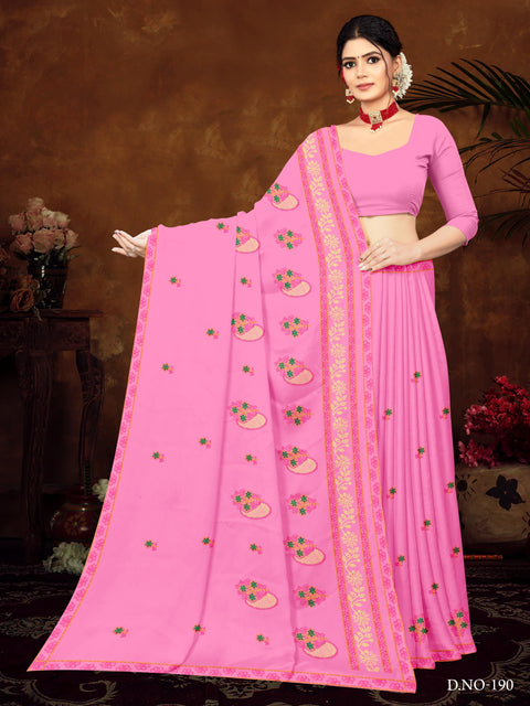 Sindhu Pure Cotton Embroidered Saree - Pink Color