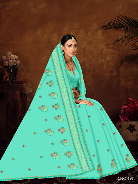 Sindhu Pure Cotton Embroidered Saree - Greenish Blue Color
